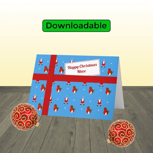 姪のかわいい青いクリスマスの小包 シーズンカード