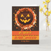 姪のためにハロウィーンのパンプキグランジンユーモアのある。 カード (黄色い花)