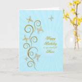 姪のために、誕生日と金色の蝶 カード (黄色い花)