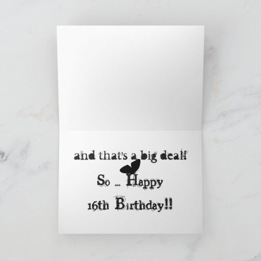 姪のための16歳の誕生日、黒い蝶、文字。 カード (内部)