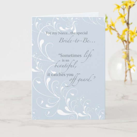 姪のウェディングシャワーおめでとう ライトブルー カード (黄色い花)