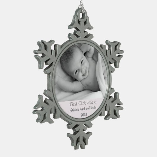 姪のクリスマスおばさん伯父 スノーフレークピューターオーナメント (左)