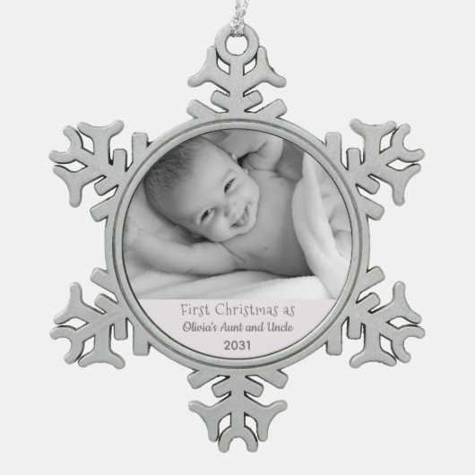 姪のクリスマスおばさん伯父 スノーフレークピューターオーナメント (正面)