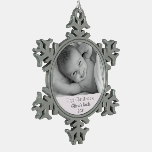 姪のクリスマスの叔父の写真 スノーフレークピューターオーナメント (左)