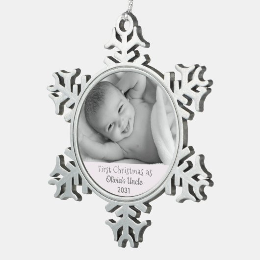 姪のクリスマスの叔父の写真 スノーフレークピューターオーナメント (右)