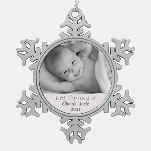 姪のクリスマスの叔父の写真 スノーフレークピューターオーナメント (正面)