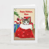 姪のクリスマス、木の下の猫 シーズンカード (正面)