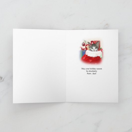 姪のクリスマス、木の下の猫 シーズンカード (内部)
