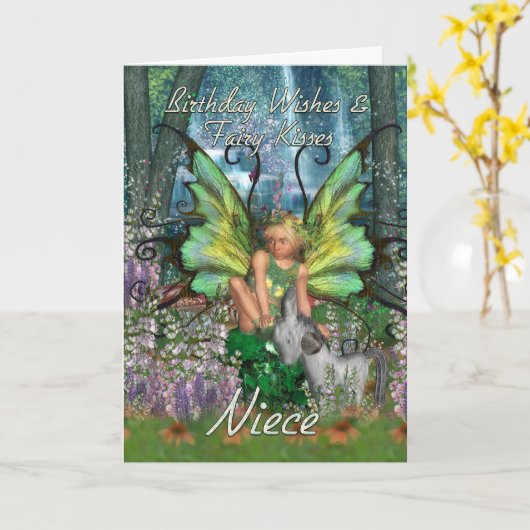 姪のバースデー・カード-アンゼリカのファンタジーの森林Fa カード (黄色い花)