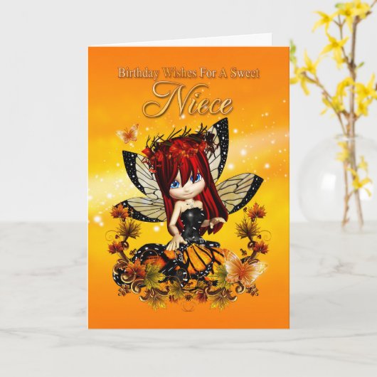 姪のバースデー・カード-誕生日の秋色の妖精 カード (黄色い花)