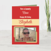 姪の名前を追加する写真赤い黄色の誕生日 カード (正面)