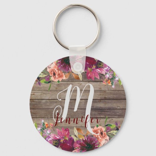 姪の素朴木目のモノグラムのイニシャル キーホルダー (正面)