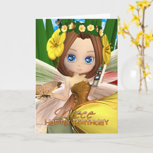 姪の誕生日カードとムーニーかわいこちゃん秋妖精 カード (黄色い花)