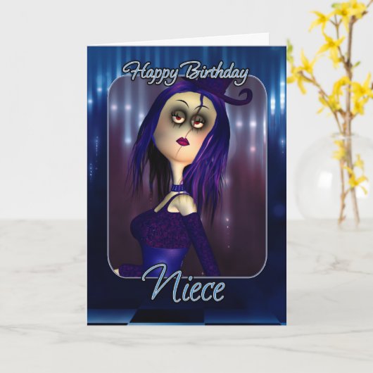 姪の誕生日カード – ムーニーかわいいラグドールゴシック カード (黄色い花)