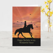 姪の誕生日ガール乗馬 カード (黄色い花)