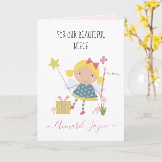 姪の誕生日フェアリーの女のお洒落子 カード (黄色い花)