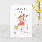 姪の誕生日妖精の女の子ピンクお洒落色 カード (黄色い花)