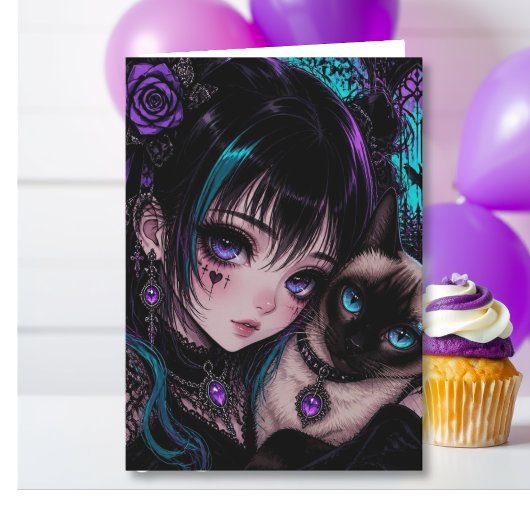 姪の誕生日 | アニメの少女と猫 カード