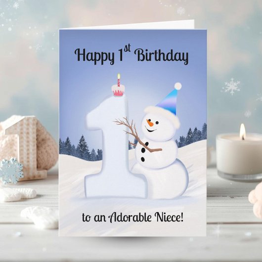 姪の1歳の誕生日 雪だるま作り カード