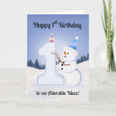 姪の1歳の誕生日 雪だるま作り カード (正面)