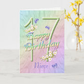 姪の17誕生日蝶と花カード カード (黄色い花)