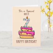 姪の7誕生日7オンスイートピンクケーキ カード (黄色い花)