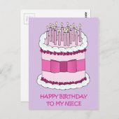 姪ハッピーバースデーマンガケーキとキャンドル ポストカード (正面/裏面)