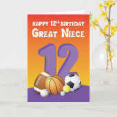 姪素晴らし12誕生日スポーツボール カード (黄色い花)