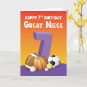 姪素晴らし7番誕生日スポーツボール カード (黄色い花)