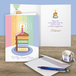 姪13誕生日4層ケーキスライス カード