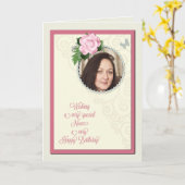 姪、写真を追加し、バラと誕生日 カード (黄色い花)