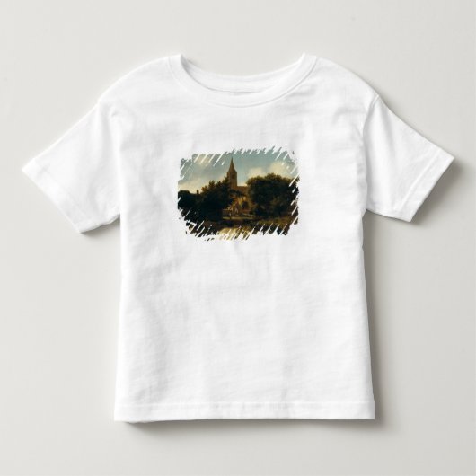 姿との樹木が茂った景色は教会に近づきます トドラーTシャツ (正面)