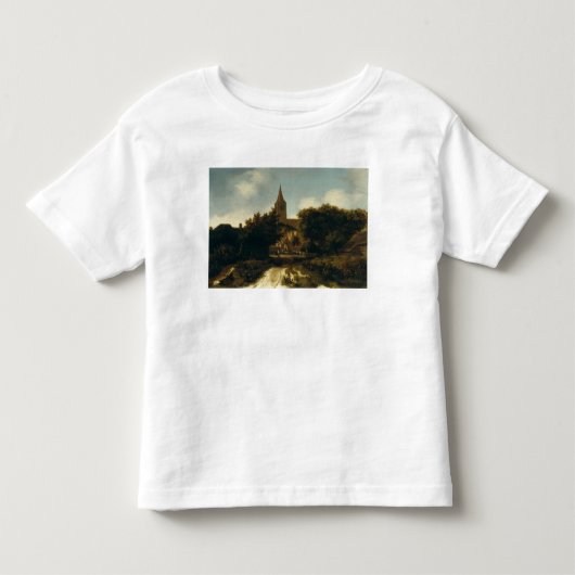 姿との樹木が茂った景色は教会に近づきます トドラーTシャツ (正面)