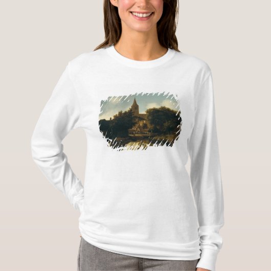 姿との樹木が茂った景色は教会に近づきます Tシャツ (正面)