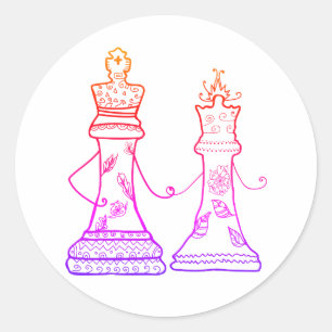 姿のチェス、女王及び王Love Sticker ラウンドシール