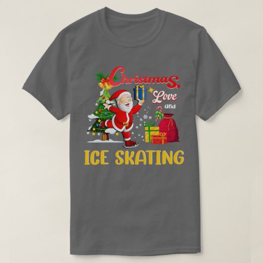 姿アイススケートで滑るサンタ節クリスマスラブ2 Tシャツ (デザイン正面)