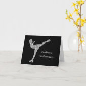 姿カスタムスケートで滑る氷スケートで滑る銀きらめく カード (黄色い花)