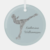 姿カスタムスケートで滑る氷スケートで滑る銀きらめく ガラスオーナメント (正面)