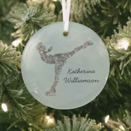 姿カスタムスケートで滑る氷スケートで滑る銀きらめく ガラスオーナメント