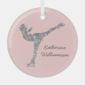 姿カスタムスケートで滑る氷スケートで滑る銀きらめく ガラスオーナメント (正面)