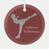 姿カスタムスケートで滑る氷スケートで滑る銀きらめく ガラスオーナメント (正面)