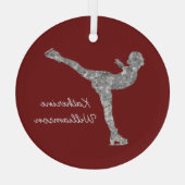 姿カスタムスケートで滑る氷スケートで滑る銀きらめく ガラスオーナメント (裏面)