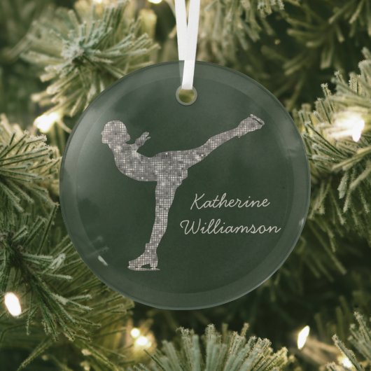 姿カスタムスケートで滑る氷スケートで滑る銀きらめく ガラスオーナメント (インサイチュ)