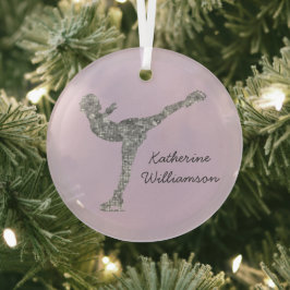 姿カスタムスケートで滑る氷スケートで滑る銀きらめく ガラスオーナメント