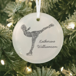 姿カスタムスケートで滑る氷スケートで滑る銀きらめく ガラスオーナメント