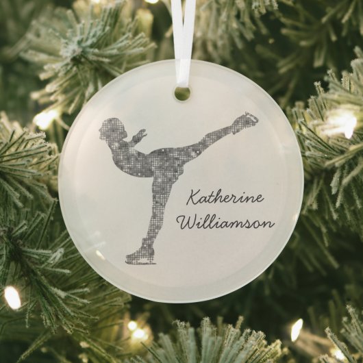 姿カスタムスケートで滑る氷スケートで滑る銀きらめく ガラスオーナメント (インサイチュ)