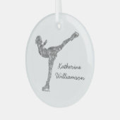 姿カスタムスケートで滑る氷スケートで滑る銀きらめく ガラスオーナメント (正面左)