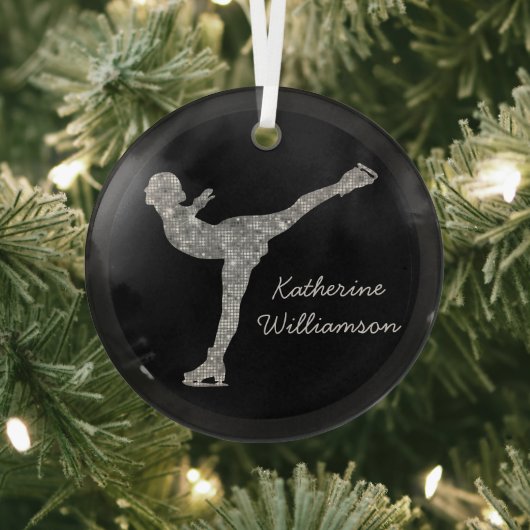 姿カスタムスケートで滑る氷スケートで滑る銀きらめく ガラスオーナメント (インサイチュ)