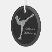 姿カスタムスケートで滑る氷スケートで滑る銀きらめく ガラスオーナメント (正面左)