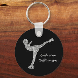 姿カスタムスケートで滑る氷スケートで滑る銀きらめく キーホルダー